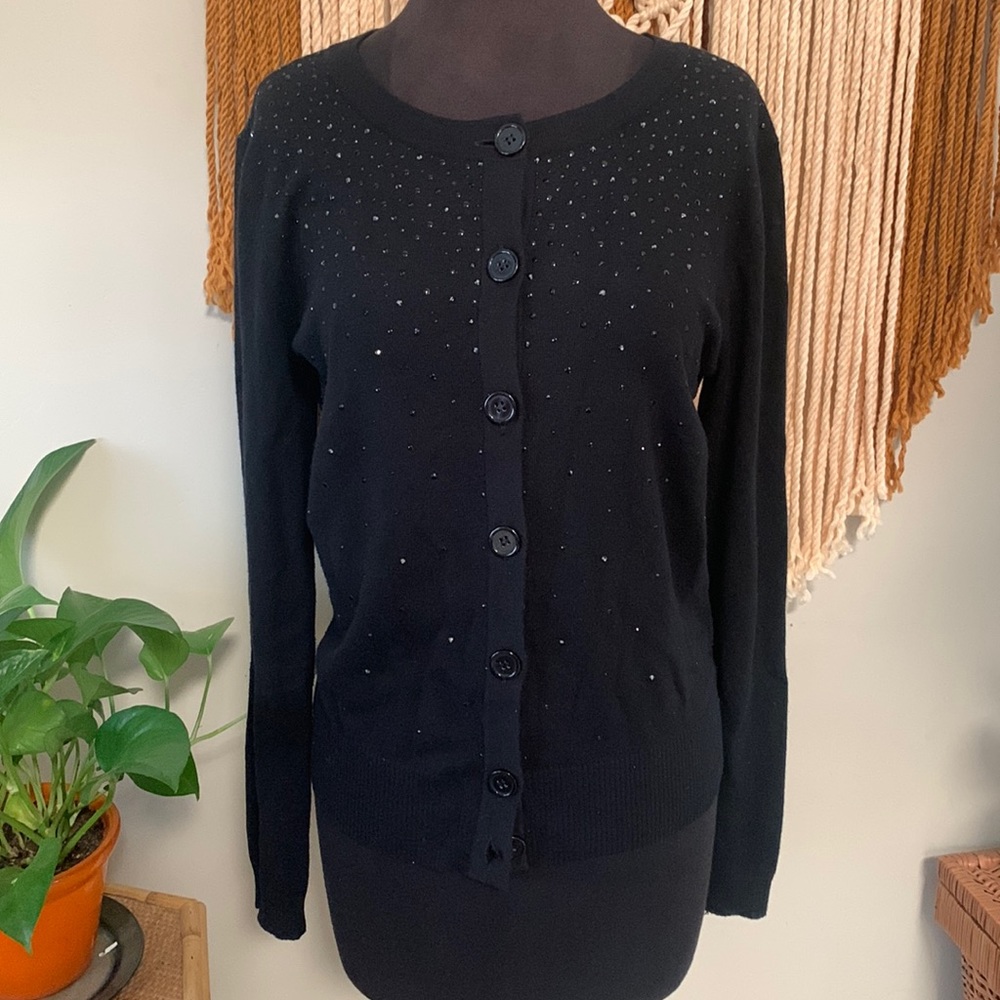 Vintage Christine Alexander button up cardigan sweater with rhinestone detail